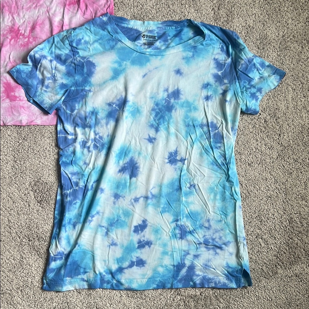 Victoria’s Secret PINK Campus Pink and Blue Tie-Dye T-Shirts - S - Picture 2 of 7